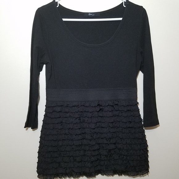 3 for $20 | Xai Top Black Ruffle 3/4 Sleeve Size L - Picture 1 of 4
